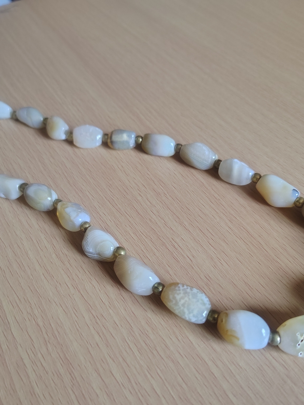 Cream Agate Bead Necklace with Gold Accent Spacers